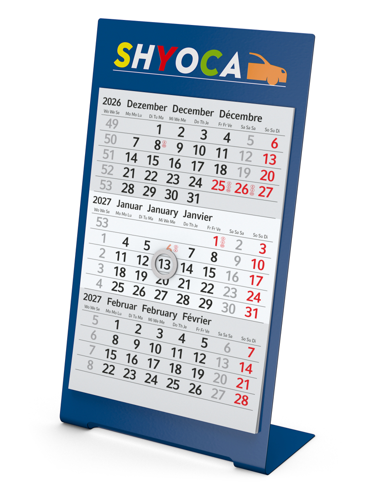 Tischkalender Desktop 3 Color, 1 Jahr, blau