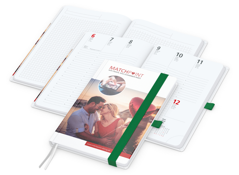 Wochenkalender vorne + Notizen hinten Match-Hybrid, A5, Papier matt, grün