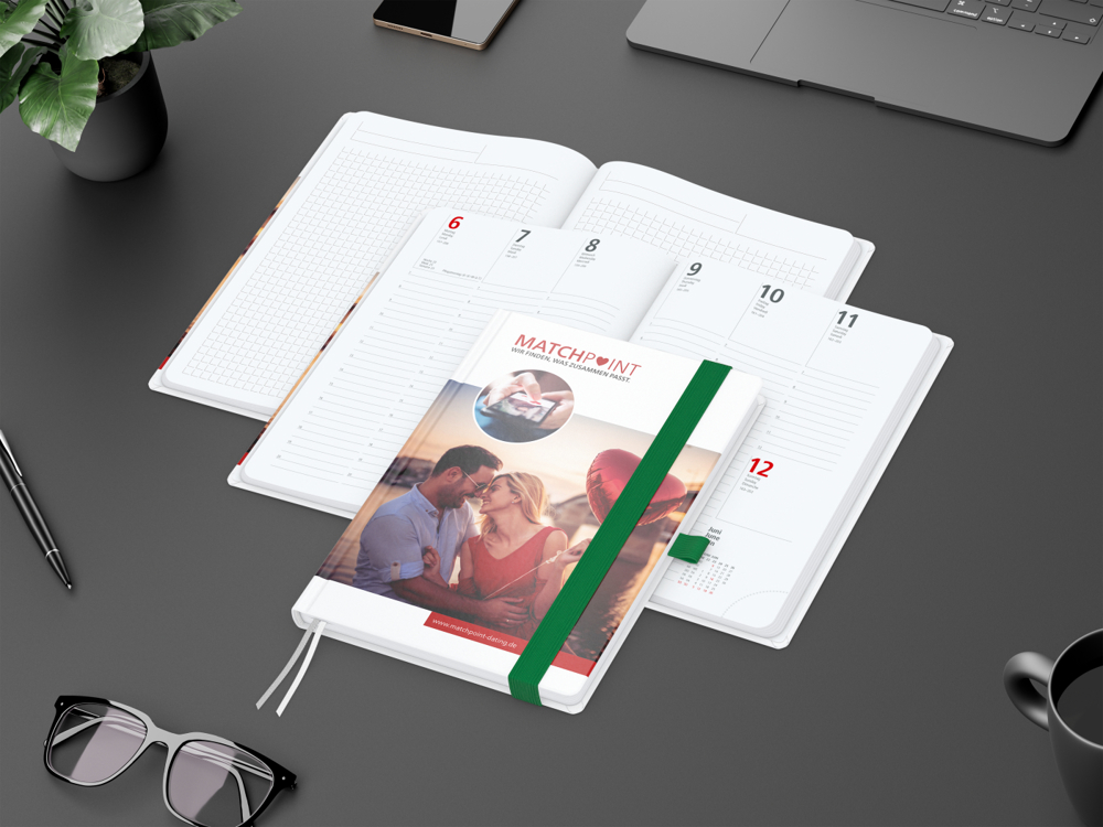 Wochenkalender vorne + Notizen hinten Match-Hybrid, A5, Papier matt, grün